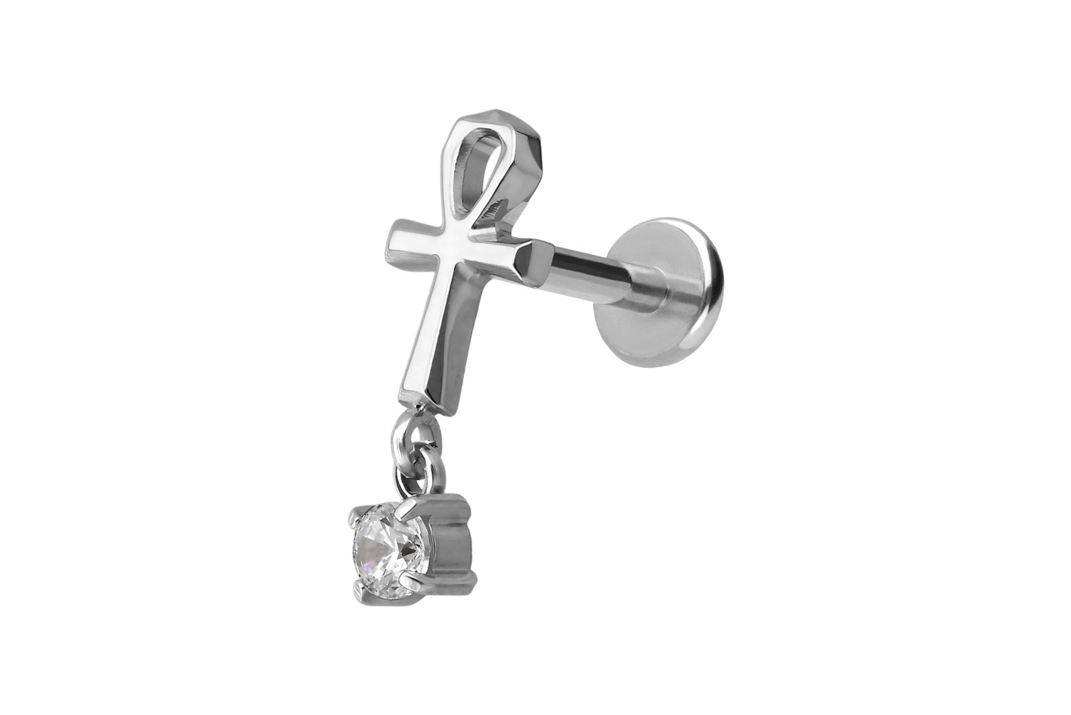 Titan Labret Piercing mit Push Fit ANKH + KRISTALL